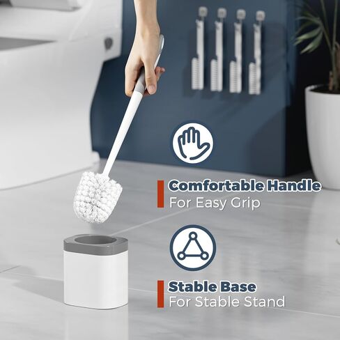Toilet Brush, 4 Pack Toilet Brush and Holder Set Bathroom Accessories, Toilet Bowl Brush and Holder with 4 Crevice Brush for Bathroom, Toilet Scrubber Brush, White in Kuwait