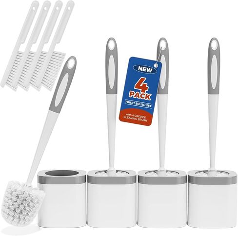 Toilet Brush, 4 Pack Toilet Brush and Holder Set Bathroom Accessories, Toilet Bowl Brush and Holder with 4 Crevice Brush for Bathroom, Toilet Scrubber Brush, White in Kuwait