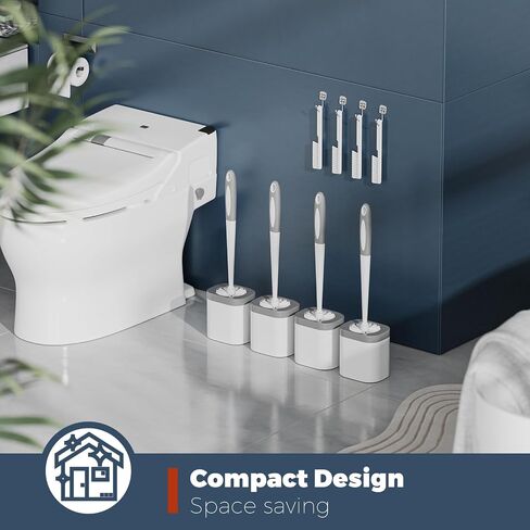 Toilet Brush, 4 Pack Toilet Brush and Holder Set Bathroom Accessories, Toilet Bowl Brush and Holder with 4 Crevice Brush for Bathroom, Toilet Scrubber Brush, White in Kuwait
