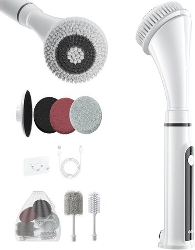 Electric Spin Scrubber Brush - Rechargeable Cordless Cleaning Brush with Full-Body IPX7 Waterproof, 6 Interchangeable Heads & 2-Speed Modes for Bathroom, Kitchen, Tile in Saudi Arabia
