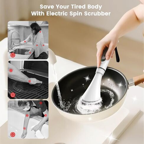 Electric Spin Scrubber Brush - Rechargeable Cordless Cleaning Brush with Full-Body IPX7 Waterproof, 6 Interchangeable Heads & 2-Speed Modes for Bathroom, Kitchen, Tile in Saudi Arabia