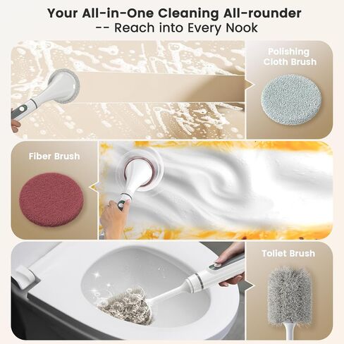 Electric Spin Scrubber Brush - Rechargeable Cordless Cleaning Brush with Full-Body IPX7 Waterproof, 6 Interchangeable Heads & 2-Speed Modes for Bathroom, Kitchen, Tile in Saudi Arabia