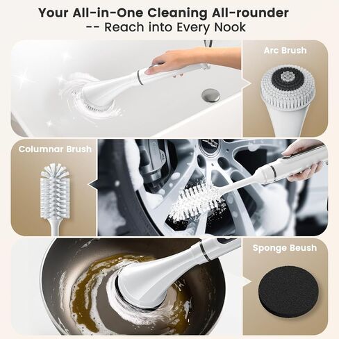 Electric Spin Scrubber Brush - Rechargeable Cordless Cleaning Brush with Full-Body IPX7 Waterproof, 6 Interchangeable Heads & 2-Speed Modes for Bathroom, Kitchen, Tile in Saudi Arabia