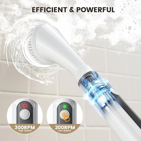 Electric Spin Scrubber Brush - Rechargeable Cordless Cleaning Brush with Full-Body IPX7 Waterproof, 6 Interchangeable Heads & 2-Speed Modes for Bathroom, Kitchen, Tile in Saudi Arabia