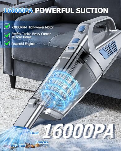 BqyPower باليد اللاسلكية ، 16000PA ، شفط قوي ، يدويًا ، فراغًا ، فراشيًا ، فراشيات ، قابلة لإعادة الشحن مع إكسسوارات متعددة ، وقوة مكنسة للسيارة المحمولة ، طاقة عالية للسيارة للمكتب المنزلي للسيارة in Saudi Arabia