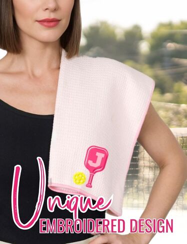 Embroidered Pickleball Towel, Funny Gift for Women, 16"x 24" Microfiber Towel, Pink, Initial C in Saudi Arabia