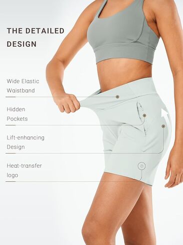 ALLZERO Feel Fit™ Women's Bermuda Shorts 6" with Zip Pockets High Waisted Yoga Shorts Athletic Running Workout White-M in Saudi Arabia