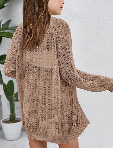 Girl's Crochet Cardigan Summer Lightweight Long Sleeve Soft Boho Cardigans Beach Cover UP Beige in Saudi Arabia