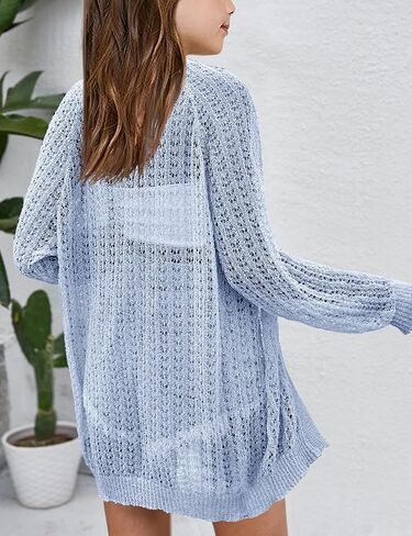 Girl's Crochet Cardigan Summer Lightweight Long Sleeve Soft Boho Cardigans Beach Cover UP Beige in Saudi Arabia