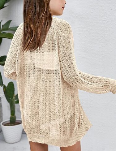 Girl's Crochet Cardigan Summer Lightweight Long Sleeve Soft Boho Cardigans Beach Cover UP Beige in Saudi Arabia