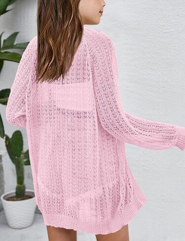 Girl's Crochet Cardigan Summer Lightweight Long Sleeve Soft Boho Cardigans Beach Cover UP Beige in Saudi Arabia