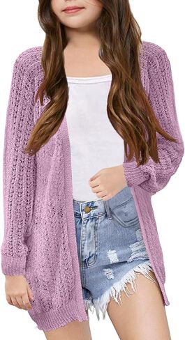 Girl's Crochet Cardigan Summer Lightweight Long Sleeve Soft Boho Cardigans Beach Cover UP Beige in Saudi Arabia