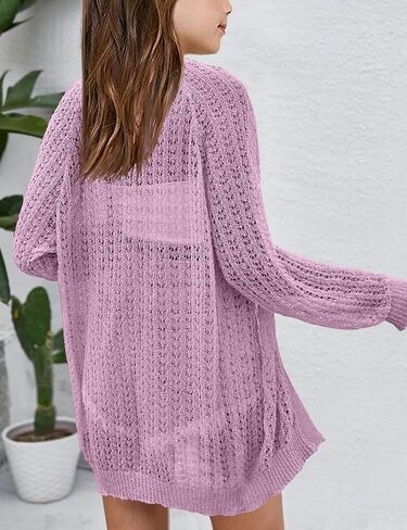 Girl's Crochet Cardigan Summer Lightweight Long Sleeve Soft Boho Cardigans Beach Cover UP Beige in Saudi Arabia