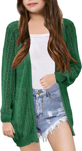 Girl's Crochet Cardigan Summer Lightweight Long Sleeve Soft Boho Cardigans Beach Cover UP Beige in Saudi Arabia