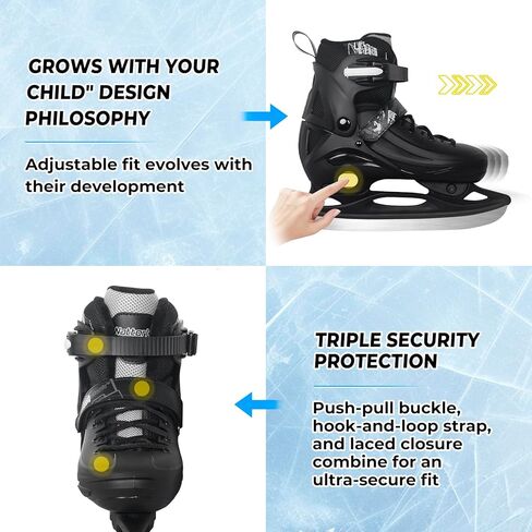 Nattork Ice Skates 4 أحجام قابلة للتعديل للأطفال الفتيان ، التزلج على الجليد المبتدئين في الهواء الطلق ، الحماية الصعبة الناعمة والمريحة للأطفال في سن المراهقة in Saudi Arabia
