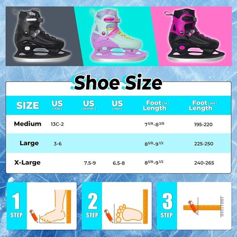Nattork Ice Skates 4 أحجام قابلة للتعديل للأطفال الفتيان ، التزلج على الجليد المبتدئين في الهواء الطلق ، الحماية الصعبة الناعمة والمريحة للأطفال في سن المراهقة in Saudi Arabia