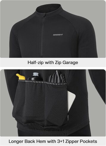 Bergrisar Cycling Jersey Men Sleeves Half Zip Bike Jersey مع قميص الدراجة الجبلية لركوب الدراجات في جيب السحاب in Kuwait