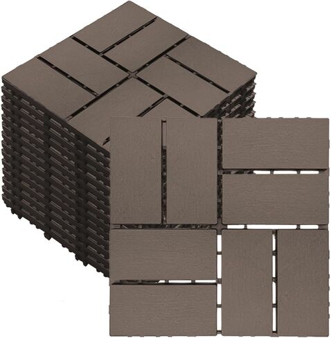 27 PCS 12x12 Inch Interlocking Deck Tiles - Waterproof All-Weather Outdoor Patio Flooring for Pool, Balcony, Backyard, Porch & Garden, Dark Grey in Saudi Arabia