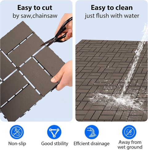 27 PCS 12x12 Inch Interlocking Deck Tiles - Waterproof All-Weather Outdoor Patio Flooring for Pool, Balcony, Backyard, Porch & Garden, Dark Grey in Saudi Arabia