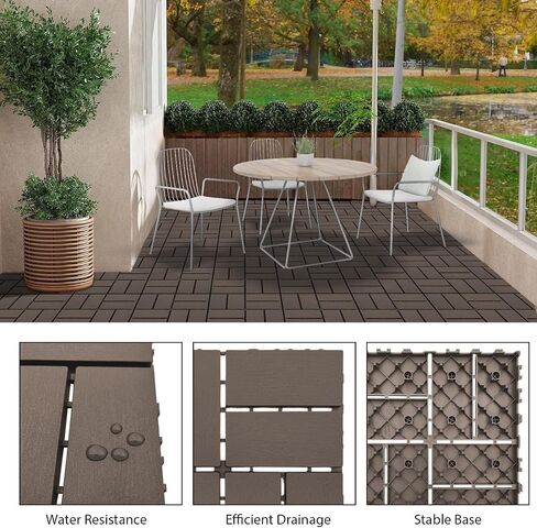 27 PCS 12x12 Inch Interlocking Deck Tiles - Waterproof All-Weather Outdoor Patio Flooring for Pool, Balcony, Backyard, Porch & Garden, Dark Grey in Saudi Arabia