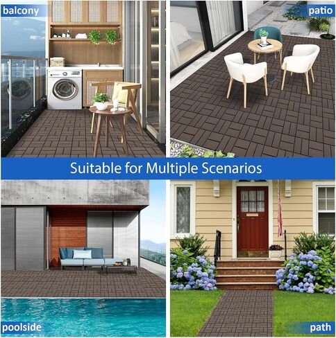 27 PCS 12x12 Inch Interlocking Deck Tiles - Waterproof All-Weather Outdoor Patio Flooring for Pool, Balcony, Backyard, Porch & Garden, Dark Grey in Saudi Arabia