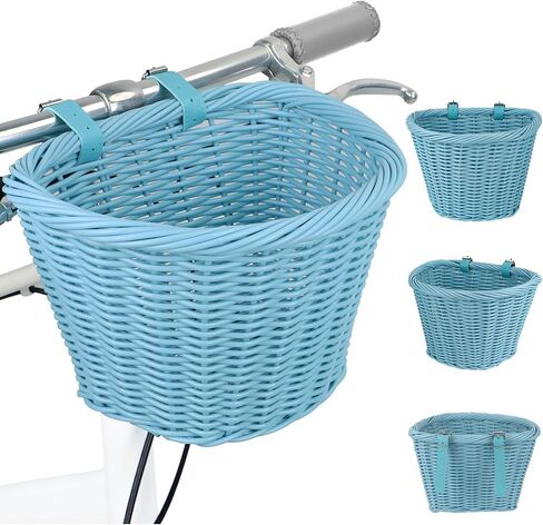 Wicker Bike Basket Front Cargo,Ebike Basket for Cargo，Front Handlebar Storage Basket Waterproof with Adjustable Leather Straps,for Dog/Grocery Shopping/Pet Carrier,Fits Most Bicycles in Saudi Arabia