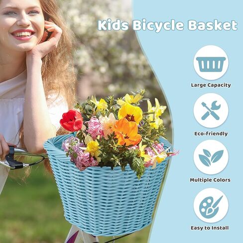Wicker Bike Basket Front Cargo,Ebike Basket for Cargo，Front Handlebar Storage Basket Waterproof with Adjustable Leather Straps,for Dog/Grocery Shopping/Pet Carrier,Fits Most Bicycles in Saudi Arabia