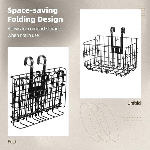 Front Bike Basket, Foldable Bike Storage Basket with Waterproof PU Bag, Zippered Pocket, Easy Installation, Fits Most Bikes, Black Metal Frame, 13.4 x 7.9 x 9in for Adult Women/Men Carrying Dogs, Pets in Saudi Arabia