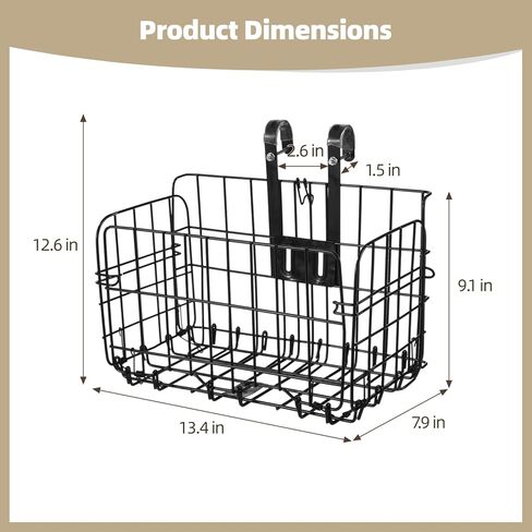 Front Bike Basket, Foldable Bike Storage Basket with Waterproof PU Bag, Zippered Pocket, Easy Installation, Fits Most Bikes, Black Metal Frame, 13.4 x 7.9 x 9in for Adult Women/Men Carrying Dogs, Pets in Saudi Arabia