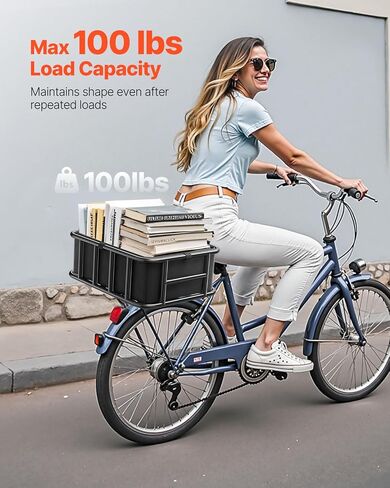 VEVOR Rear Bike Basket, Medium Bicycle Basket with Cargo Net, Liner & Waterproof Cover, Heavy Duty Bike Back Basket for Adult Women/Men Carrying Dogs, Pets, Fruit & Grocery, Mounting Tools Included in Saudi Arabia