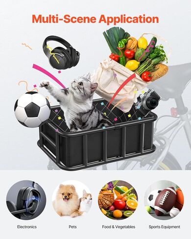 VEVOR Rear Bike Basket, Medium Bicycle Basket with Cargo Net, Liner & Waterproof Cover, Heavy Duty Bike Back Basket for Adult Women/Men Carrying Dogs, Pets, Fruit & Grocery, Mounting Tools Included in Saudi Arabia
