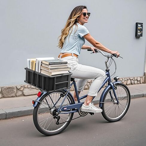 VEVOR Rear Bike Basket, Medium Bicycle Basket with Cargo Net, Liner & Waterproof Cover, Heavy Duty Bike Back Basket for Adult Women/Men Carrying Dogs, Pets, Fruit & Grocery, Mounting Tools Included in Saudi Arabia