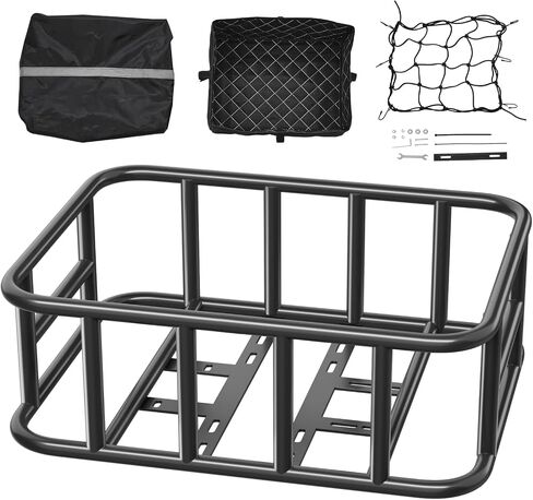 VEVOR Rear Bike Basket, Medium Bicycle Basket with Cargo Net, Liner & Waterproof Cover, Heavy Duty Bike Back Basket for Adult Women/Men Carrying Dogs, Pets, Fruit & Grocery, Mounting Tools Included in Saudi Arabia