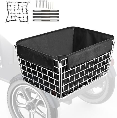 Tricycle Rear Basket, Folding Large Adult Trike Cargo Baskets with 50L Capacity, Waterproof Rear Metal Baskets with Trike Basket Liner for 20 24 26 Inch Electric Tricycles, White in Kuwait