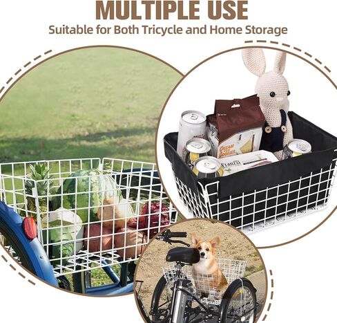 Tricycle Rear Basket, Folding Large Adult Trike Cargo Baskets with 50L Capacity, Waterproof Rear Metal Baskets with Trike Basket Liner for 20 24 26 Inch Electric Tricycles, White in Kuwait