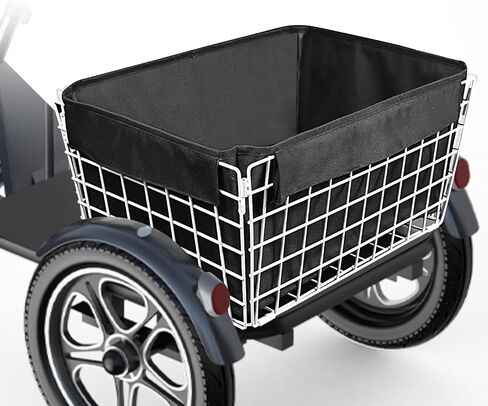 Tricycle Rear Basket, Folding Large Adult Trike Cargo Baskets with 50L Capacity, Waterproof Rear Metal Baskets with Trike Basket Liner for 20 24 26 Inch Electric Tricycles, White in Kuwait