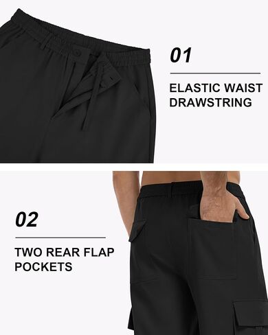 Men's Cargo Pants Casual Straight Leg Sweatpants Drawstring Elastic Waist Men Pants with 6 Pockets Hiking Pants in Kuwait