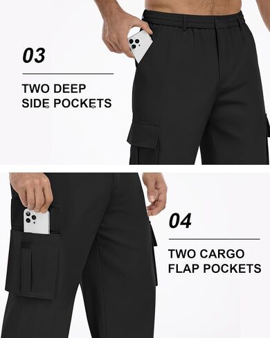 Men's Cargo Pants Casual Straight Leg Sweatpants Drawstring Elastic Waist Men Pants with 6 Pockets Hiking Pants in Kuwait