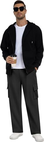 Men's Cargo Pants Casual Straight Leg Sweatpants Drawstring Elastic Waist Men Pants with 6 Pockets Hiking Pants in Kuwait