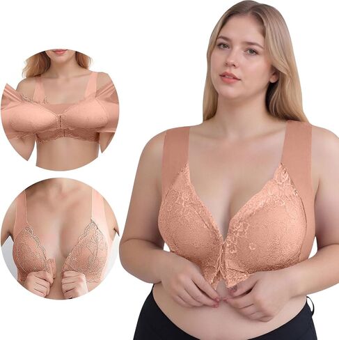 Bra for Seniors Front Closure Breathable Push Up Bras Wireless Support No Underwire Daisy Bra Deep V Neck Bralettes in Saudi Arabia
