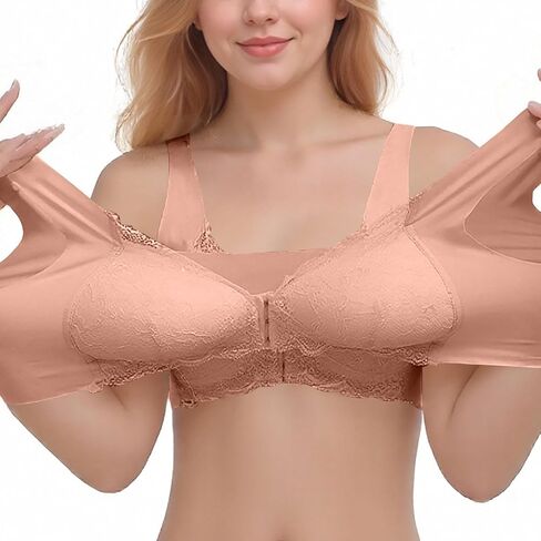 Bra for Seniors Front Closure Breathable Push Up Bras Wireless Support No Underwire Daisy Bra Deep V Neck Bralettes in Saudi Arabia