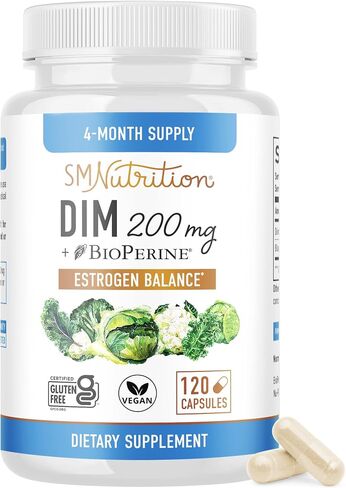 SMNutrition DIM Supplement 200 mg (120 Ct) | Estrogen Balance for Women & Men | Non-GMO, Vegan, Soy Free | 4 Month Supply in Saudi Arabia