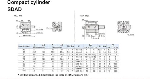 1pcs SDAD32 40 50 63mm Bore Double Rod Pneumatic Air Compact Cylinder with Male Thread Rod SDAD32X50-B SDAD40X60-B SDAD63X100-B(Stroke 40mm,SDAD50) in Saudi Arabia