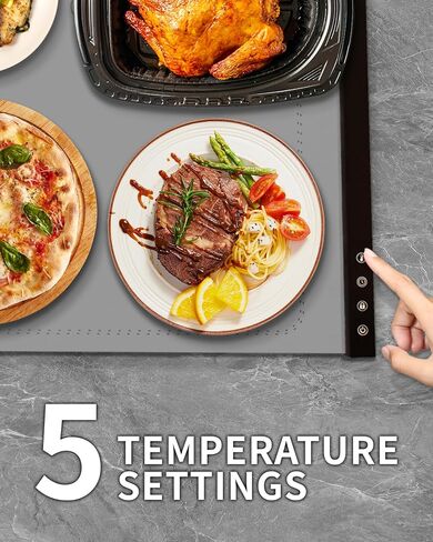 حصيرة الاحترار الغذائي ، صينية تسخين السيليكون مع 5 إعدادات درجات الحرارة ، وسادة تسخين سطحية كاملة ، خط حراري ، قفل الأطفال ، تدفئة الطعام للحفلات (24 "x15.8") - رمادي in Kuwait