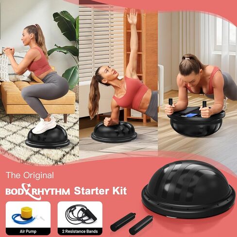 BODYRHYTHM 2 IN 1 Balance Ball & Plank Board Trainer with Free iOS/Android App & 4 Free Games for Full Body Workout - Half Exercise Yoga Ball Trainer with 2 Bands & Pump for Strength Training in Saudi Arabia
