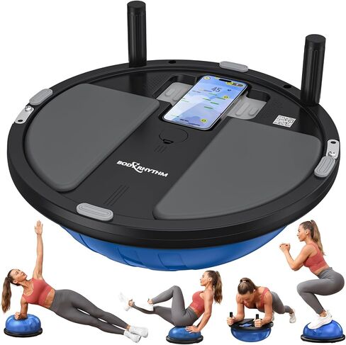 BODYRHYTHM 2 IN 1 Balance Ball & Plank Board Trainer with Free iOS/Android App & 4 Free Games for Full Body Workout - Half Exercise Yoga Ball Trainer with 2 Bands & Pump for Strength Training in Saudi Arabia
