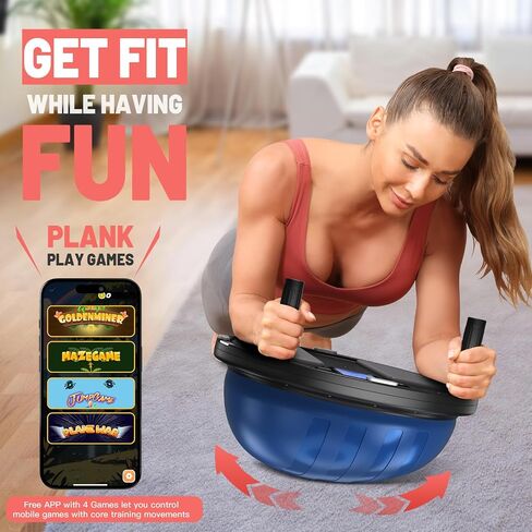 BODYRHYTHM 2 IN 1 Balance Ball & Plank Board Trainer with Free iOS/Android App & 4 Free Games for Full Body Workout - Half Exercise Yoga Ball Trainer with 2 Bands & Pump for Strength Training in Saudi Arabia