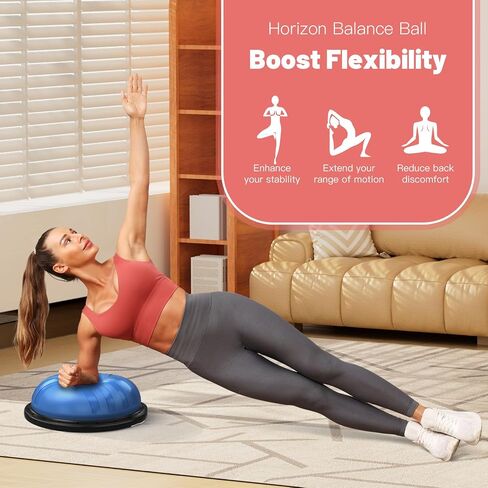 BODYRHYTHM 2 IN 1 Balance Ball & Plank Board Trainer with Free iOS/Android App & 4 Free Games for Full Body Workout - Half Exercise Yoga Ball Trainer with 2 Bands & Pump for Strength Training in Saudi Arabia