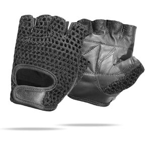 Leather Padded Crochet Back Breathable Fingerless Weight Lifting, Cycling Workout Gloves, Black (Large) in Saudi Arabia