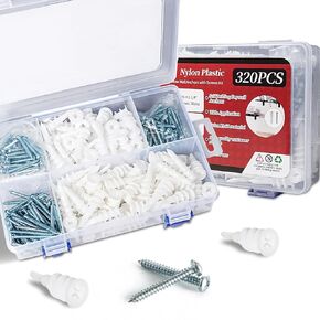 320Pcs Self Drilling Drywall Anchors and Screws Kit, 3 Sizes Nylon Wall Anchors for Hollow Walls, No Pre-Drilling Required, Holds Up to 75lbs (160 Anchors + 160 Screws) in Kuwait